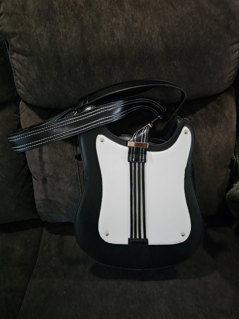 Black and White  GUITAR Contrast Crossbody Bag